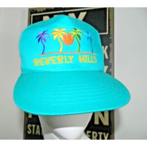 Snapback Hat Vintage‎ 1990s Beverly Hills California Palm Trees Turquoise